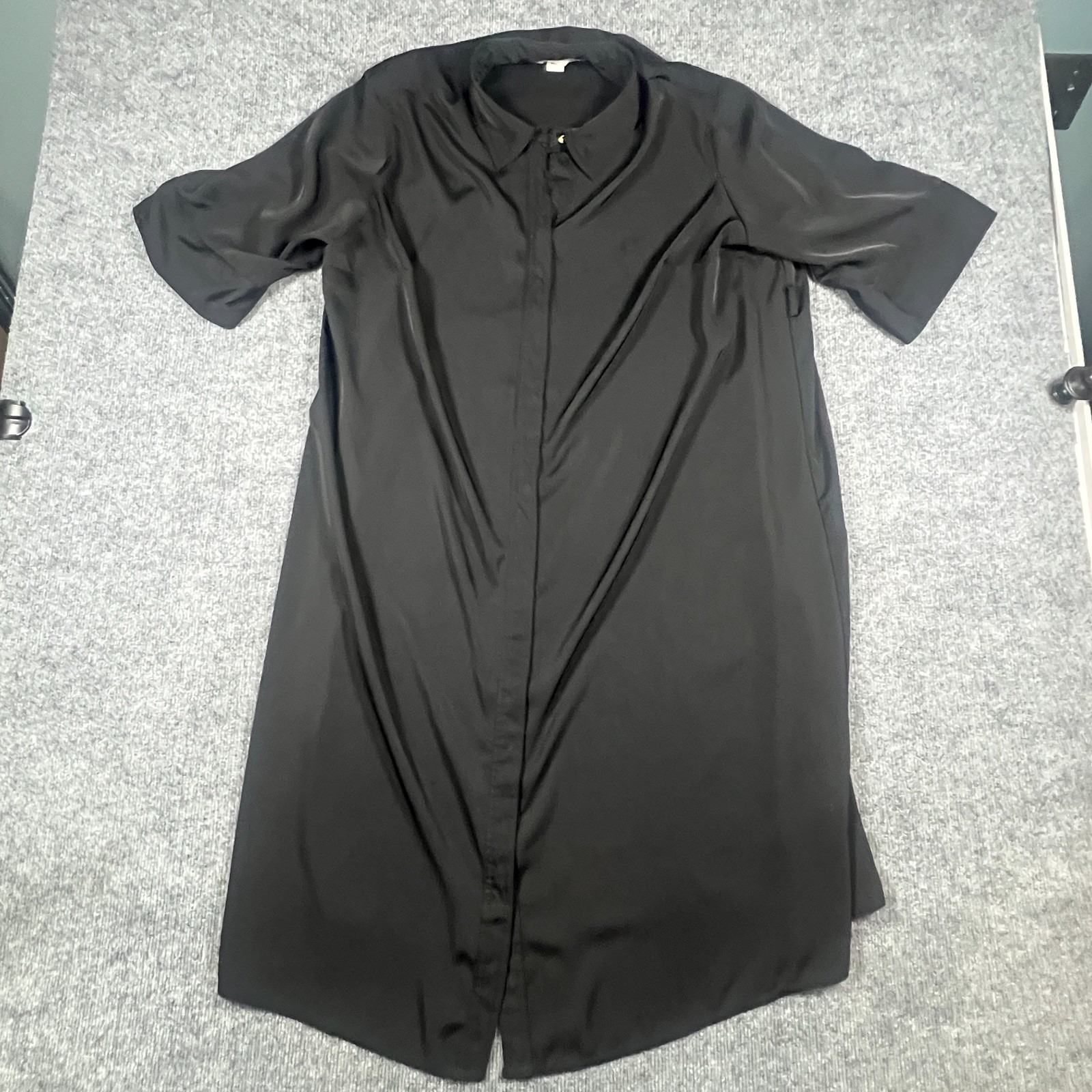 H&M Shirt Dress Womens Xl Black Regular Fit Classic Collar 3/4 Sleeve Minimalist